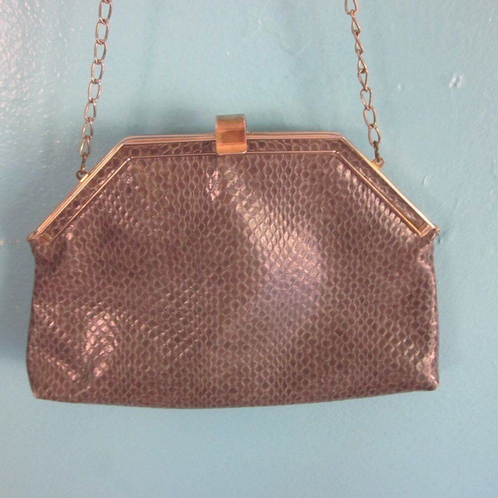 Unbranded Women Bag Gray 1950s Snakeskin Clutch Convertible Chain Gold